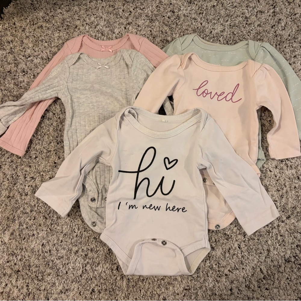 Baby Long Sleeve Oneies - Pink, Gray, Cream